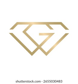 Um logótipo minimalista com um gradiente dourado, representando as letras entrelaçadas "W" e "G" dentro do contorno de uma forma de diamante.