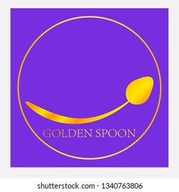 minimalist logo golden spoon with a smile on the ultraviolet background