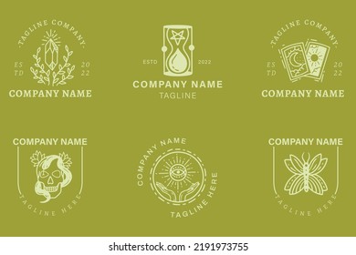Minimalist Logo Gray Templates Set Mystical Collection Element On Yellow Pastel Background.