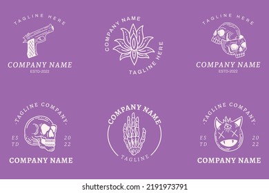 Minimalist Logo Gray Templates Set Mystical Collection Element On Light Purple Background.