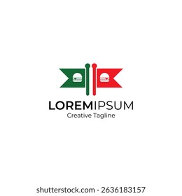 Minimalist logo with green flag, red flag and burger for your brand