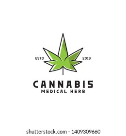 minimalist logo for hemp medical herb, green and legal cannabis