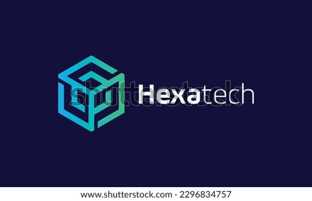 Minimalist logo hexagon blue box letter Y cube concept blue color technology