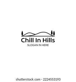 Minimalist logo of Hill with tree monoline style design vector template