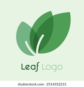 A minimalist logo of a leaf with a clean, modern aesthetic in shades of green. Eco friendly icon for organic and natural food. Sustainability leave template for ecological and organic branding element