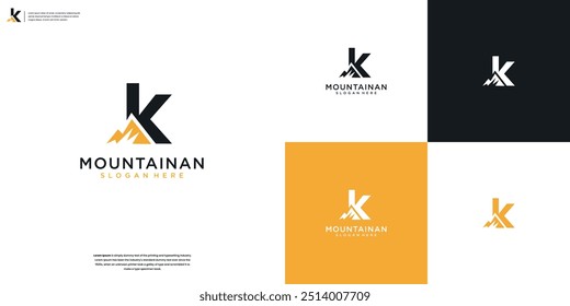 Minimalist logo letter K and mountain with unique logo designs inspiration