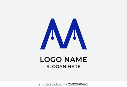 Minimalist Logo letter M combined with pen nib. magazine, journalism, newspaper with full brand kit stationery, Mega bundle pack. Editable file