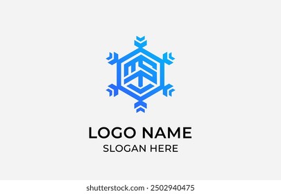 Minimalist logo letter M, S, T in snowflake shape, service air conditioner, cool logo, ice logo with full brand kit stationery, Mega bundle pack. Editable file