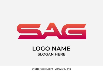 Minimalist logo letter S, A and G linked or connected. corporate, company, factory with gradient color. Full brand kit stationery, Mega bundle pack. Editable file