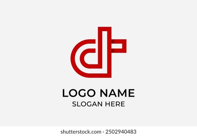 Minimalist logo line letter D and T in red color, business, corporate and company with full brand kit stationery, Mega bundle pack. Editable file