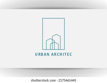 Minimalistisches Logo lineares Gebäude Einziger Platz auf weißem Hintergrund. Vektorgrafik von Gebäude und Immobilien Logo Vorlage mit kreativem Linien-Kunstsymbol. Design-Illustration für Immobilienarchitektur