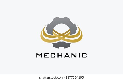 Minimalist logo mechanic gear machine concept manufacture business