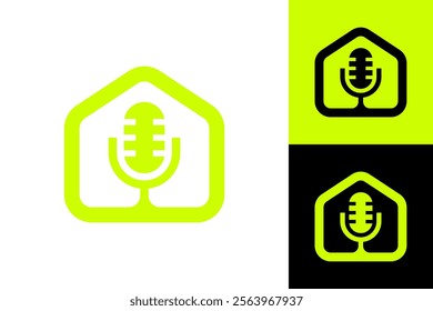 Minimalist logo with a microphone inside a house