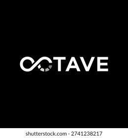 A minimalist logo for 'Octave' featuring an infinity symbol integrated with a loading icon, presented in white against a solid black background, representing continuous progress and innovation.