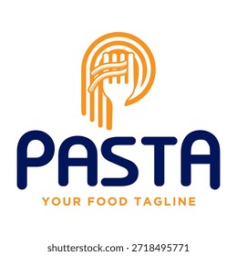 Minimalist logo for pasta with the initial letter P formed from pasta and a fork