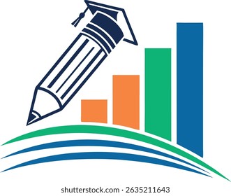 Minimalist logo with pencil icon and colorful bar graph for creative education branding