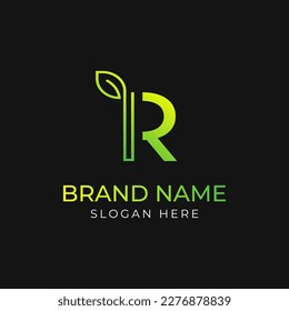 Minimalist Logo R Design with Leaf Pattern