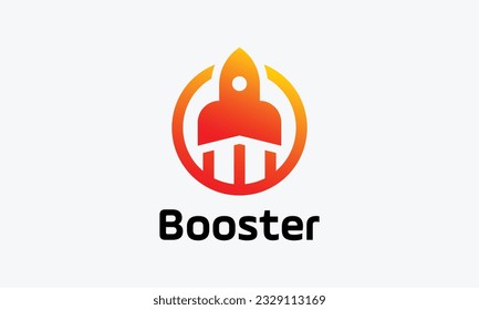 Minimalist logo rocket symbol of faster development and growth up