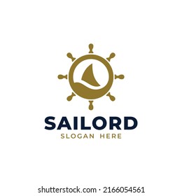 Minimalist logo for sailing with steering wheel and corsair