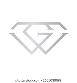 Um logótipo minimalista com um gradiente prateado, representando as letras entrelaçadas "W" e "G" dentro do contorno de um losango