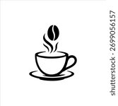 Minimalist logo of a steaming coffee cup, perfect for café, coffee shop, or beverage brand identity.