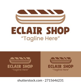 Un logotipo minimalista de éclair adecuado para las tiendas de postres y la marca de pastelería moderna.