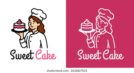 Minimalist logo of sweet bread cake shop with female chef