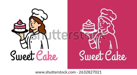 Minimalist logo of sweet bread cake shop with female chef