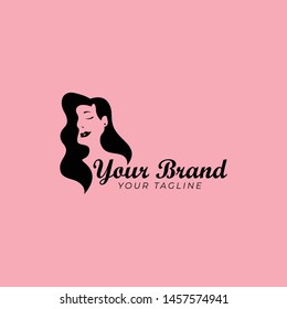 minimalist logo template of beautiful woman with curly hair