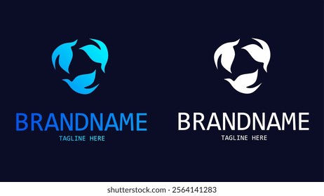 Minimalist logo of three blue bird silhouettes in a circular motion, symbolizing unity and freedom. Ideal for eco-friendly brands or communities