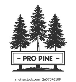 Logotipo minimalista Três árvores Evergreen estilizadas Pro Pine Sign