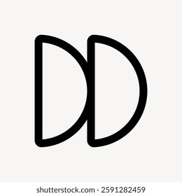 Minimalist logo with two black, bold, overlapping 'D' letters. The 'D' letters create a symmetrical, modern design. Simple 'D' logo on a white background. User interface icon vector.