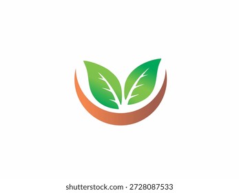 Logotipo minimalista de dos hojas con base de media luna, que simboliza la naturaleza, el bienestar y la vida ecológica.
