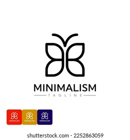 Minimalist logo vector design template in simple linear style - butterfly emblem, beauty and women products.