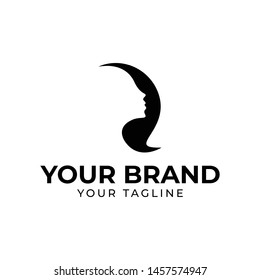 minimalist logo of woman face and hair in black and white