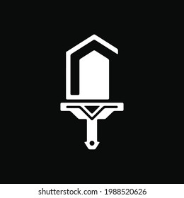 Minimalist Logotype. House and Sword Logo Concept. Black and White. Logo for Agency Property, Company Identity Real Estate and App. Logo, Icon, Symbol and Sign. Abstract Sword Logo