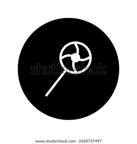 Minimalist lollipop icon on black circle background represents sweetness, childhood, and simple pleasures with modern art illustration