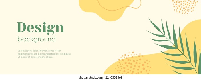 Banner de vector largo minimalista. Resumen de fondo orgánico floral de verano tropical amarillo tropical con espacio de copia para texto. Plantilla de moda para cobertura de medios sociales