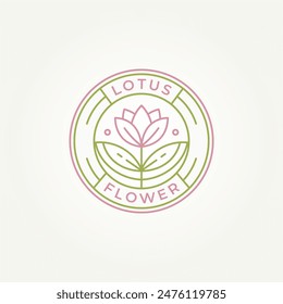 minimalist lotus flower badge line art icon logo vector illustration design. simple modern beauty care, spa, salon, cosmetics or boutique logo concept