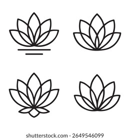 Minimalist Lotus Flower Designs A Collection of Four Outlines Embodying Serenity Meditation and Spiritual Growth in Simple Elegant Illustrations