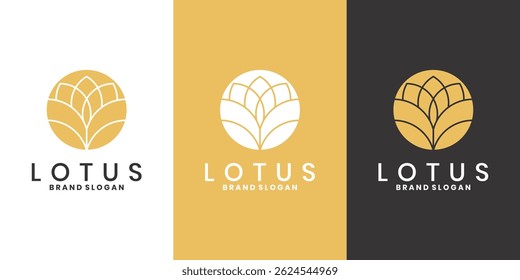 Minimalist lotus flower logo design. Floral vector icon 