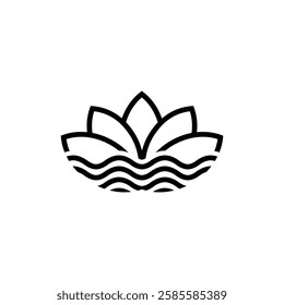 Minimalist Lotus Flower Logo with Waves – Elegant Spa, Wellness, and Meditation Symbol