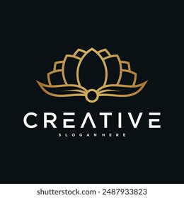 Minimalist lotus logo with unique line art shape. Premium Vector
