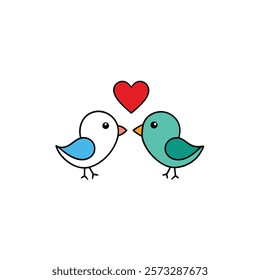 Minimalist Love Birds on Heart Shape
