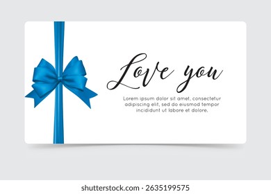 Minimalist love card with blue ribbon and romantic message, suitable for Valentine’s or wedding.