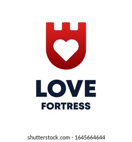 Minimalist Love Fortress Logo Template On White Background. 