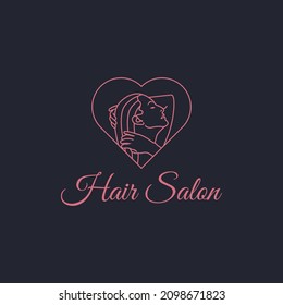 Minimalist love hair salon logo vector, Perfect to use for beauty, salon, cosmetology, cosmetics business.