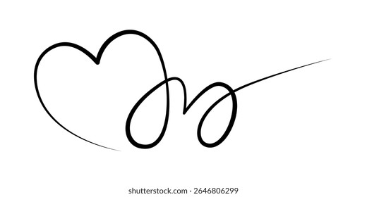 Minimalist Love Line Art. A minimalist continuous line drawing featuring a heart shape, seamlessly connected to a cursive "love" word.