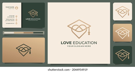 minimalist love linear style logo with education hat design template.logo and business card template