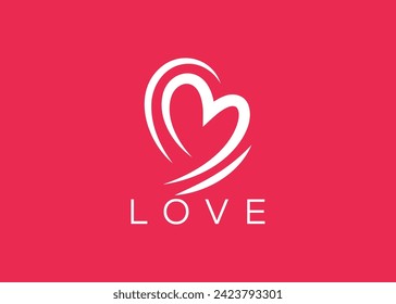 Plantilla vectorial de diseño de logotipo de amor minimalista. Logo con forma de corazón rojo creativo